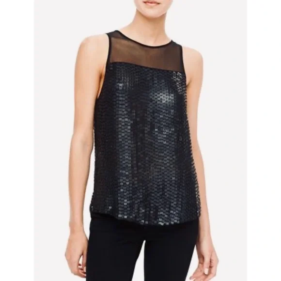 PARKER • Black Carson Combo Silk Chiffon Sequin Embellished Tank Top, S - Picture 1 of 16